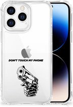 Telefoonhoesje  iPhone 14 Pro Leuk TPU Backcase met transparante rand Gun Don't Touch My Phone