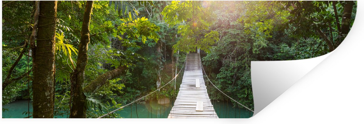Muurstickers - Sticker Folie - Jungle - Water - Brug - Natuur - Planten - 150x50 cm - Plak