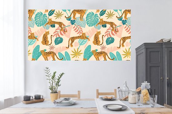 Muurstickers - Sticker Folie - Bladeren - Luipaard - Waterverf - Meisjes - Kinderen - Roze - Kids - 160x80 cm - Plakfolie - Muurstickers Kinderkamer - Zelfklevend Behang - Zelfklevend behangpapier - Stickerfolie