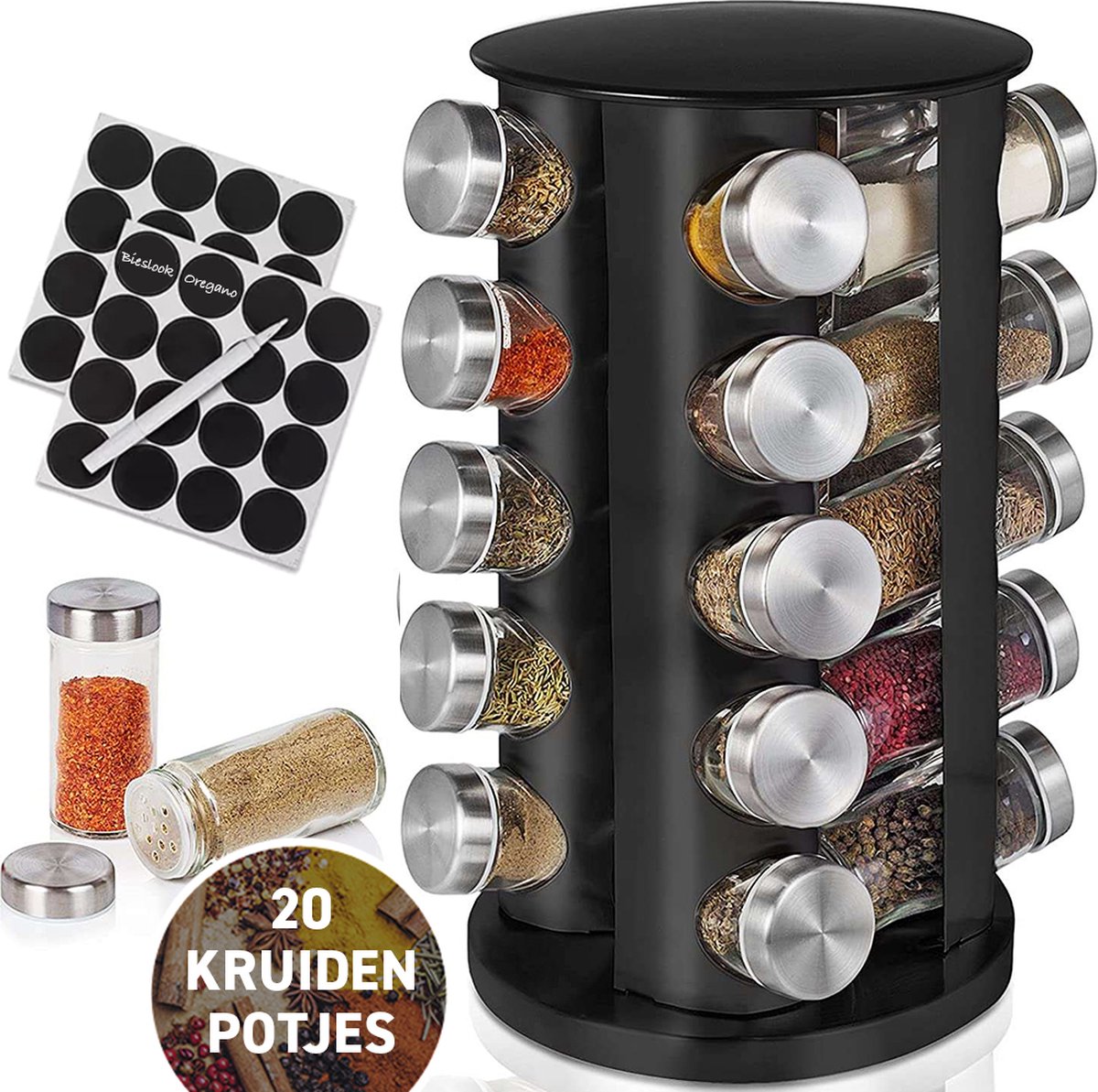 Relaxdays Draaibaar Kruidenrek 20 Kruidenpotjes Met Rek Rvs Kruidencarrousel Aanrecht 590533111