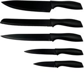 Ensemble de couteaux de luxe MDO - 5 pièces - Couteau Santoku - Couteau à pain - Couteau à découper - Couteau d'office - Acier inoxydable - revêtement antiadhésif - Zwart