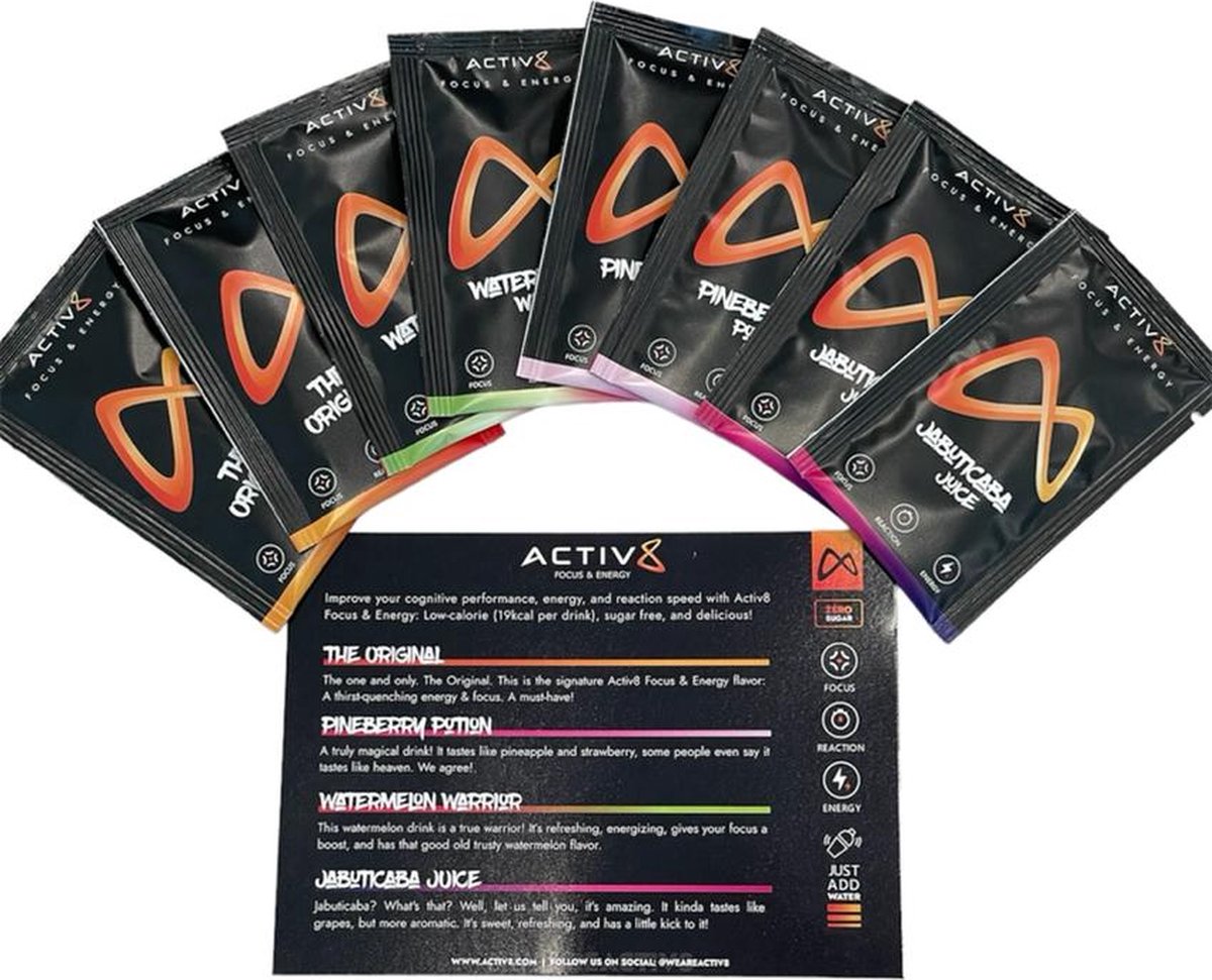 Activ8 Starterpack 8 x Focus & Energy Gaming Drink sachets voor