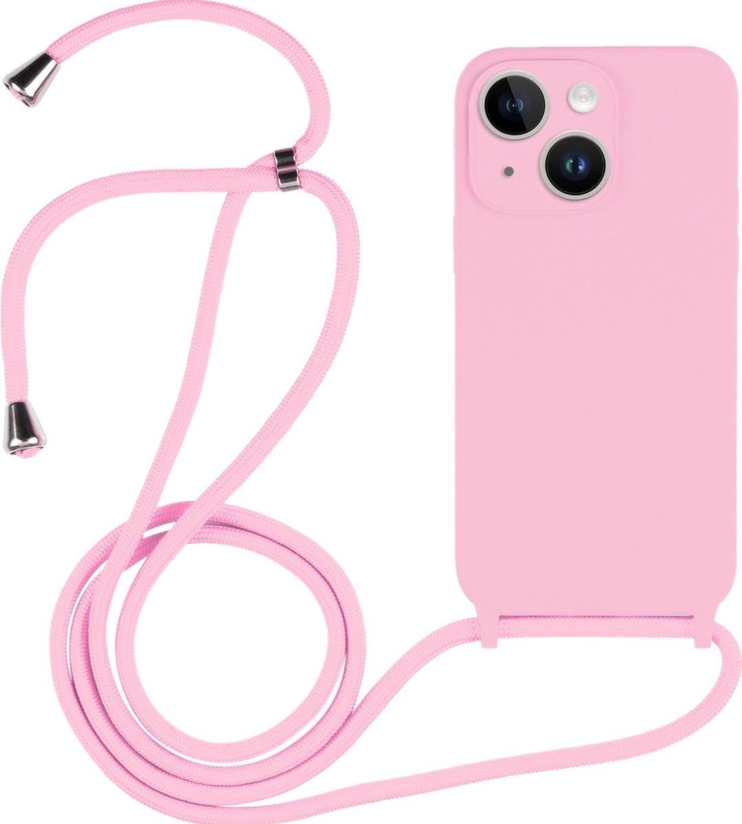 Mobigear Telefoonhoesje geschikt voor Apple iPhone 14 Siliconen | Mobigear Lanyard Hoesje met koord - Roze