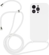 Mobigear Telefoonhoesje geschikt voor Apple iPhone 14 Pro Max Siliconen | Mobigear Lanyard Hoesje met koord - Wit