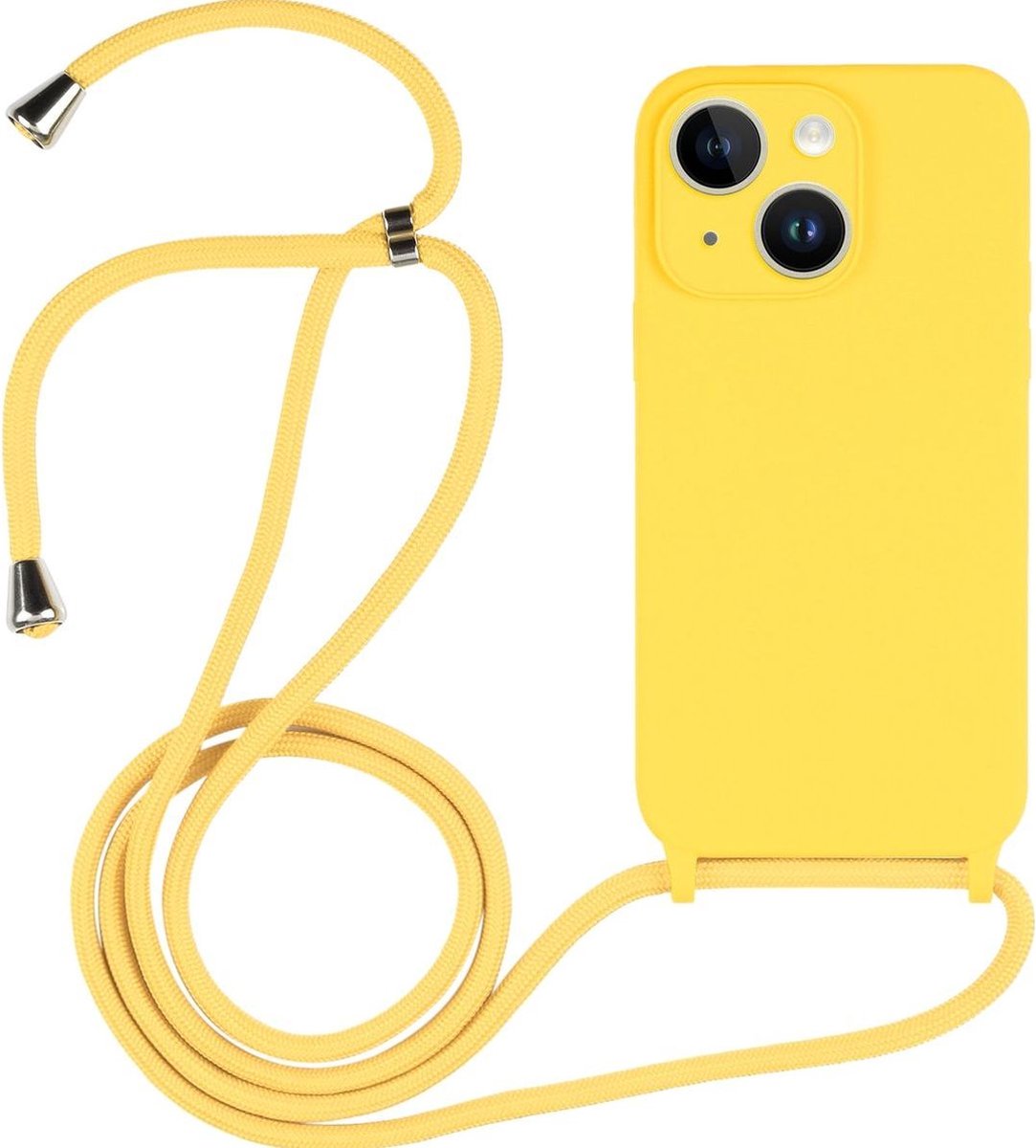 Mobigear Lanyard Telefoonhoesje geschikt voor Apple iPhone 14 Plus Flexibel Siliconen Hoesje met koord - Geel