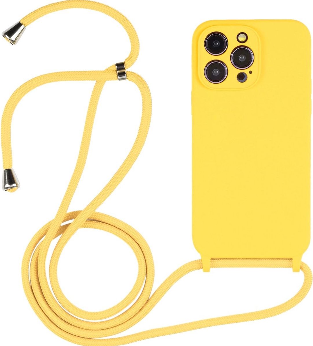 Mobigear Telefoonhoesje geschikt voor Apple iPhone 14 Pro Siliconen | Mobigear Lanyard Hoesje met koord - Geel