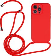 Mobigear Telefoonhoesje geschikt voor Apple iPhone 14 Pro Siliconen | Mobigear Lanyard Hoesje met koord - Rood