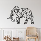 Wanddecoratie |Geometrische Olifant / Geometric Elephant | Metal - Wall Art | Muurdecoratie | Woonkamer | Buiten Decor |Zwart| 60x40cm