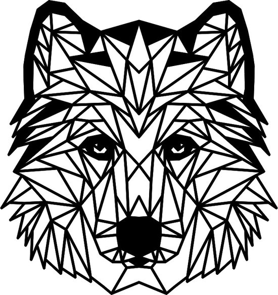 Geometrische Husky - H 63cm B 59cm - Line art - Wall art - Muurdecoratie zwart - Van Aaken Design
