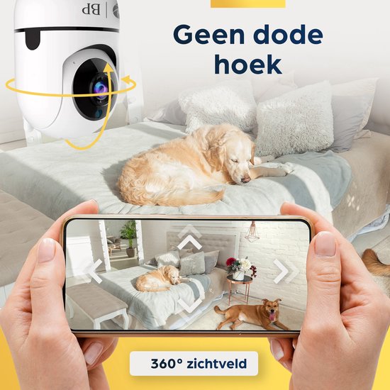 BP® Hondencamera met App - Huisdiercamera - Babyfoon & IP Beveiligingscamera - Indoor Camera - Nightvision - 2.4 GHZ - Beweeg en Geluidsdetectie - Nederlandse Handleiding - BP