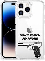 Cover Case Geschikt voor iPhone 14 Pro Max Telefoonhoesje met doorzichtige rand Pistol Don't Touch My Phone