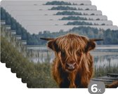 Placemat - Placemats kunststof - Koeien - Schotse hooglander - Bruin - Natuur - 45x30 cm - 6 stuks - Hittebestendig - Anti-Slip - Onderlegger - Afneembaar