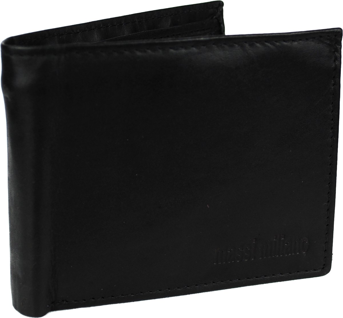 Massi Miliano Portemonnee Heren Rundleer Zwart - Billfold - (MZIP-RS-34-6)- 11x2x9 CM -