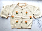 Omer en Odille - knitwear - gilet met bloemen - crème/oranje - maat 12-18 maanden