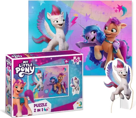 DODO Toys - My Little Pony Puzzel 2-in-1 met Zipp Speelfiguur 4+ - 60 stukjes - 23x32 cm - My Little Pony Speelgoed 3-4-5 jaar-Kinderpuzzel 4 jaar