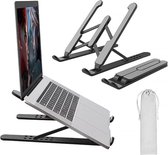 Laptop Standaard Verstelbaar - Aluminium en Kunstof - Extra Stevig - Hoge Kwaliteit - Met Opberg Zakje - 6 standen verstelbaar - Zwart - OXILO