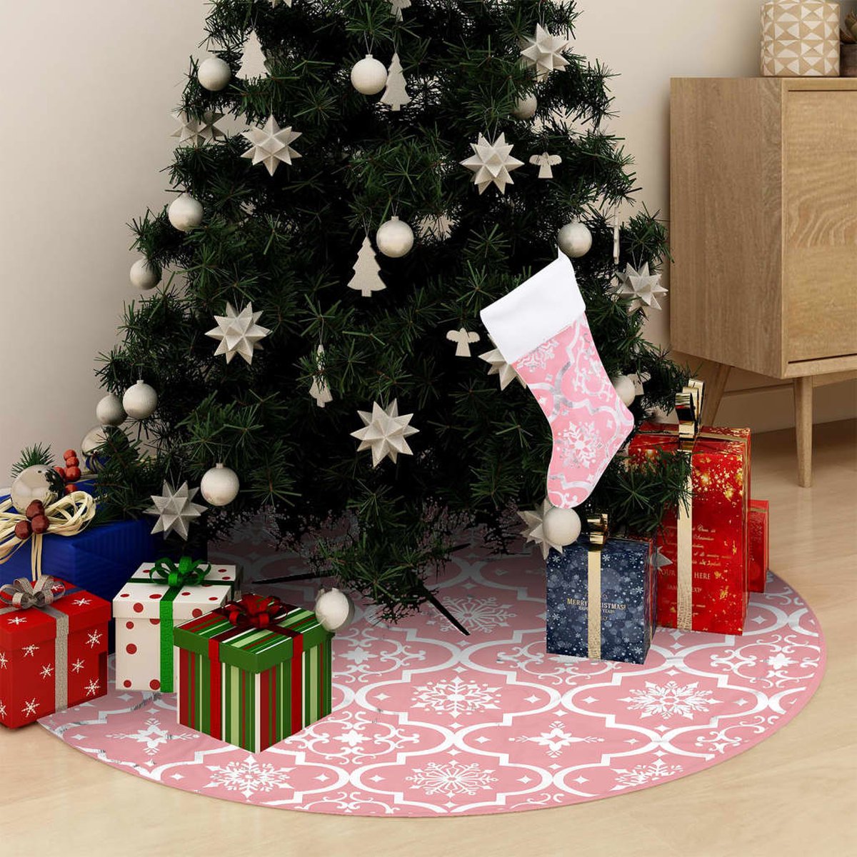 Prolenta Premium - Kerstboomrok luxe met sok 122 cm stof roze
