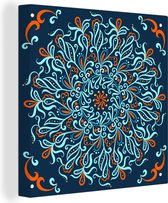 Canvas Schilderij Mandala - Blauw - Patronen - 50x50 cm - Wanddecoratie