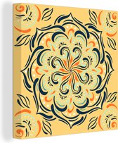 Canvas Schilderij Bloem - Bladeren - Geel - Patronen - 20x20 cm - Wanddecoratie