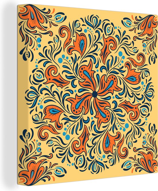 Canvas Schilderij Bloem - Bloembladeren - Oranje - Patronen - 20x20 cm - Wanddecoratie