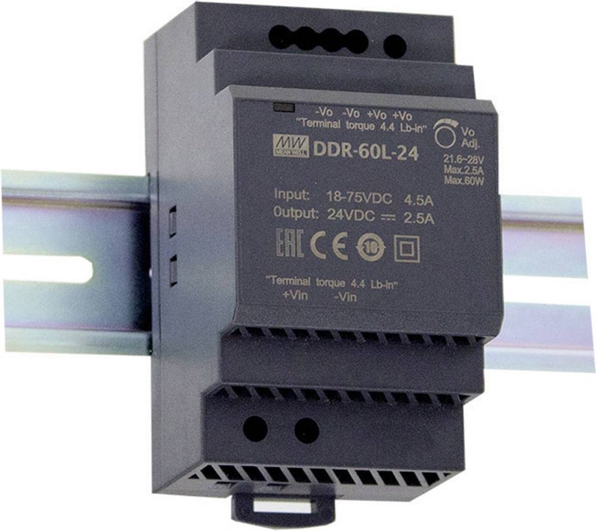 Mean Well DDR-60L-5 DIN-rail DC/DC-converter 5 V/DC 12 A 60 W Aantal uitgangen: 1 x Inhoud: 1 stuk(s)
