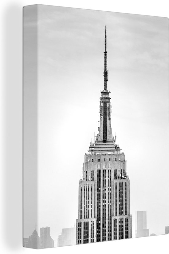 Grijs wit afbeelding van het Empire State Building in New York Canvas 30x40 cm - Foto print op Canvas schilderij (Wanddecoratie woonkamer / slaapkamer)