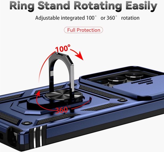 Coque de téléphone bleue avec un support bague rotatif à 360°.