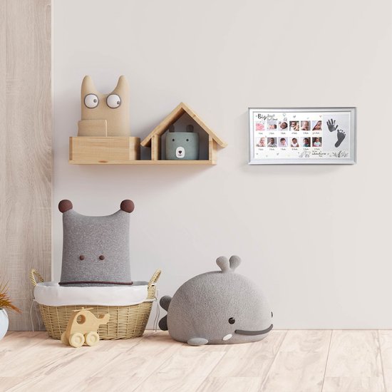 Simple Lifestyle® Kinder Photo Frame Foot Hand Print 12 mois - Cadre photo bébé Première année - My First année Bébé Shower - Cadeau de maternité - Comprend un tampon encreur