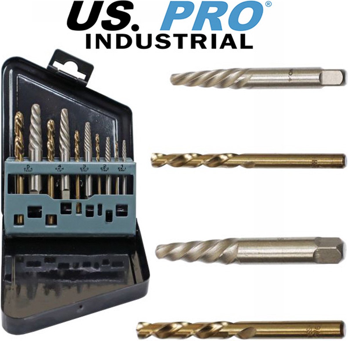 Professionele bout verwijder set / Linkse tap set met links draaiende boren 10-delig