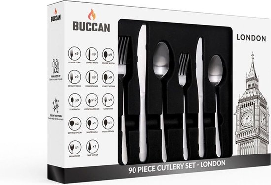Buccan | 90-delige bestekset (matzilver) | Bestekset model London