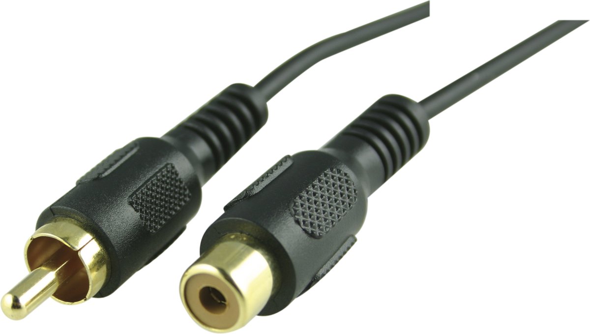 Deltaco MM-24 Composiet/RCA Male - Female (Goldplated), 1.8 meter, Zwart