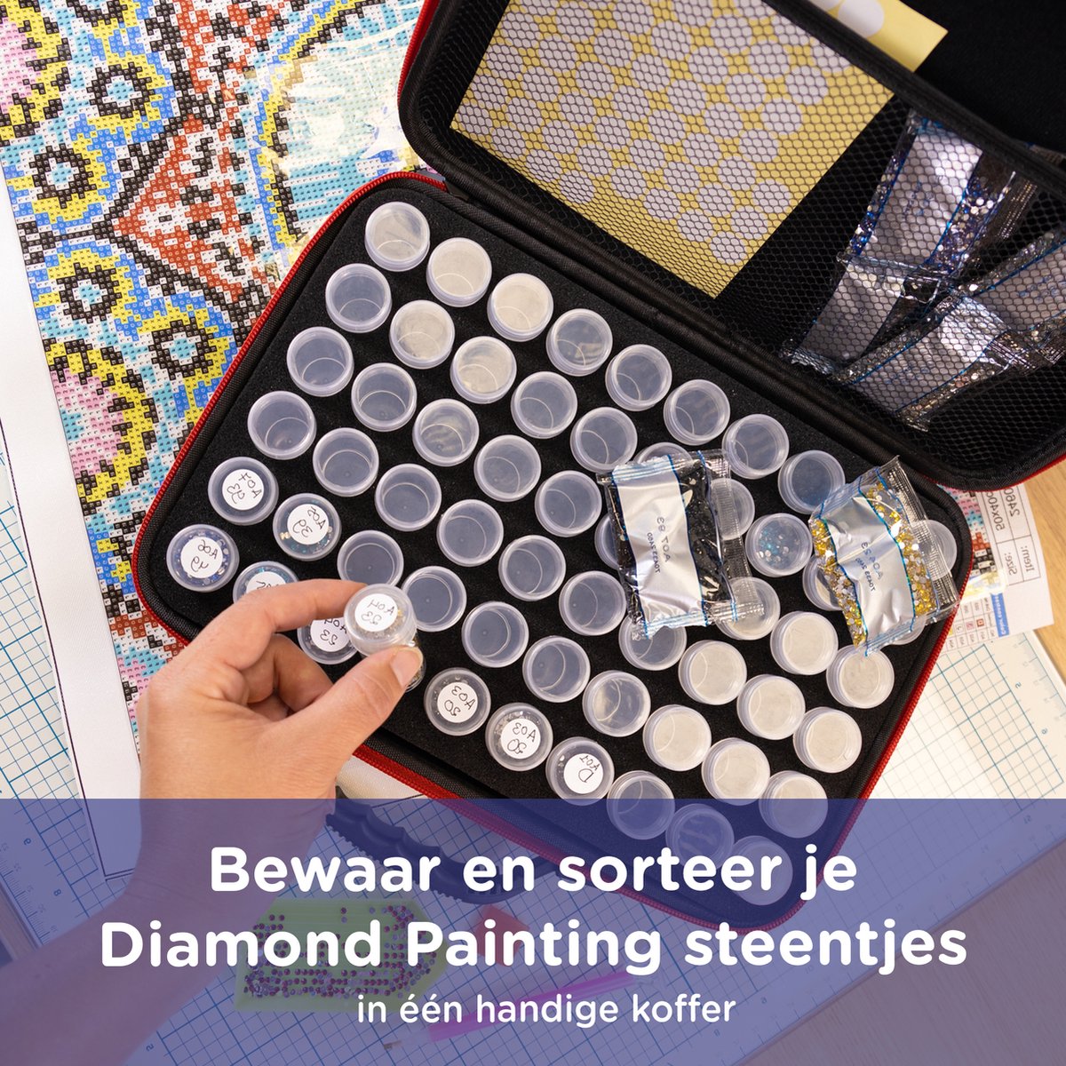 Crafts&Co Diamond Painting Opbergdoos 60 - Accesoires: Pen, Stickers, Wax - Opbergkoffer/Sorteerdoos — afbeelding 3