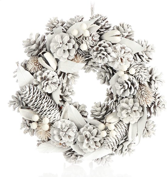 Deurkrans Voor Kerstmis Witte Adventskrans Met Witte Kegels 