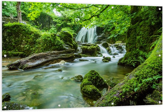 WallClassics - Poster de Jardin - Espace Nature Verte avec Cascade - 150x100 cm Photo sur Poster de Jardin (décoration murale pour l'extérieur et l'intérieur)