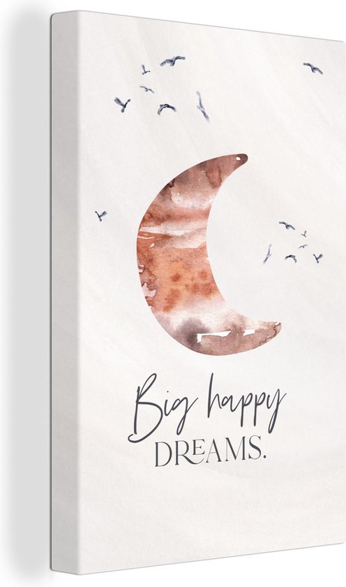 Canvas - Quotes - Dromen - Big happy dreams - Kinderen - Maan - Meisjes - Canvasdoek - 60x90 cm - Foto op canvas