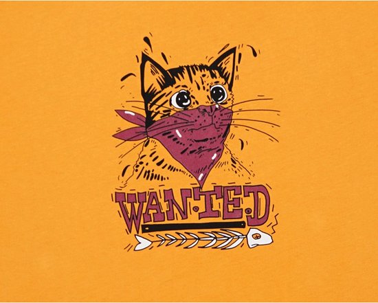 Masked Cat T-shirt- Met Korte Mouwen - Oranje Bedrukt - M
