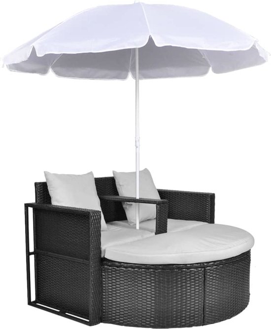Prolenta Premium - Tuinbed met parasol poly rattan zwart