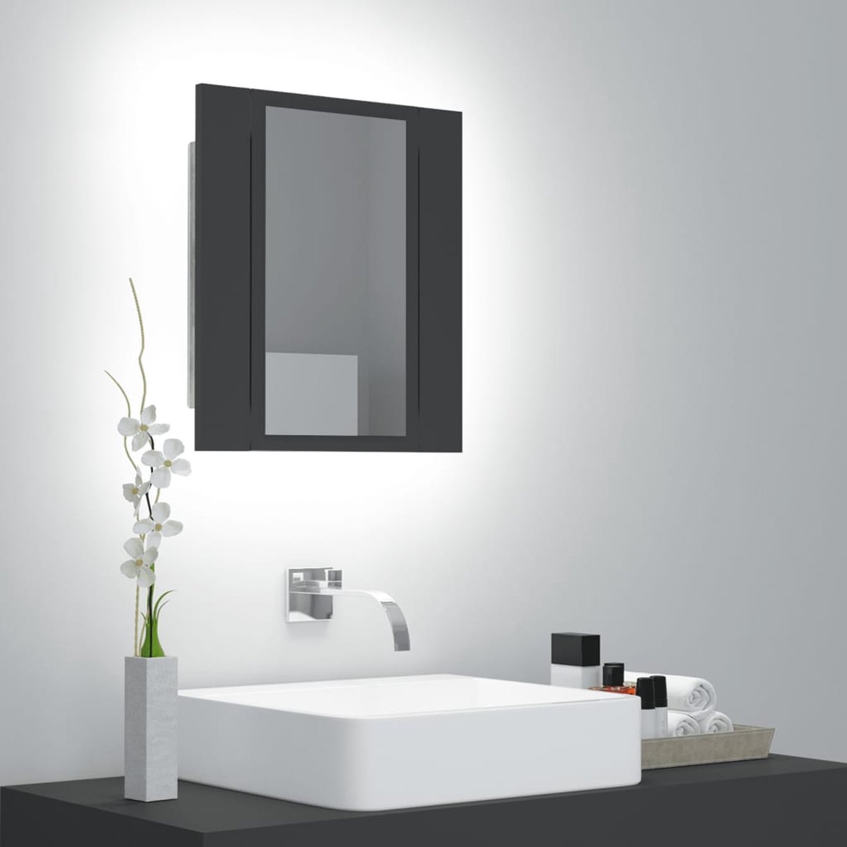 Prolenta Premium - Badkamerkast met spiegel en LED 40x12x45 cm grijs