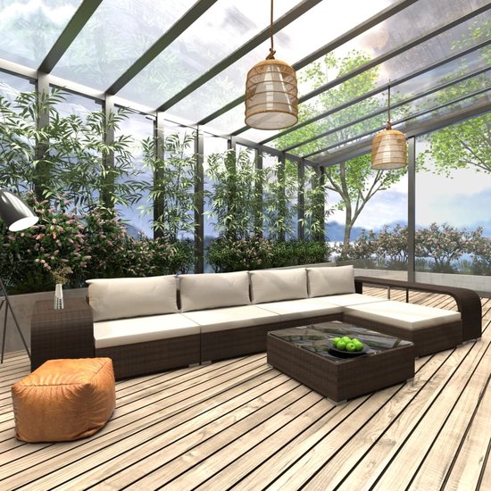 Prolenta Premium - 8-delige Loungeset met kussens poly rattan bruin