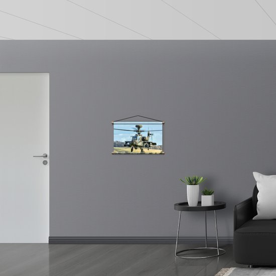 WallClassics - Affiche textile - Hélicoptère de l'armée atterrissant dans un paysage - 60x40 cm Photo sur textile
