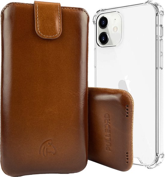 Pulledro iPhone 14 Sleeve Leder Insteekhoesje & BackCover - Dark Cognac