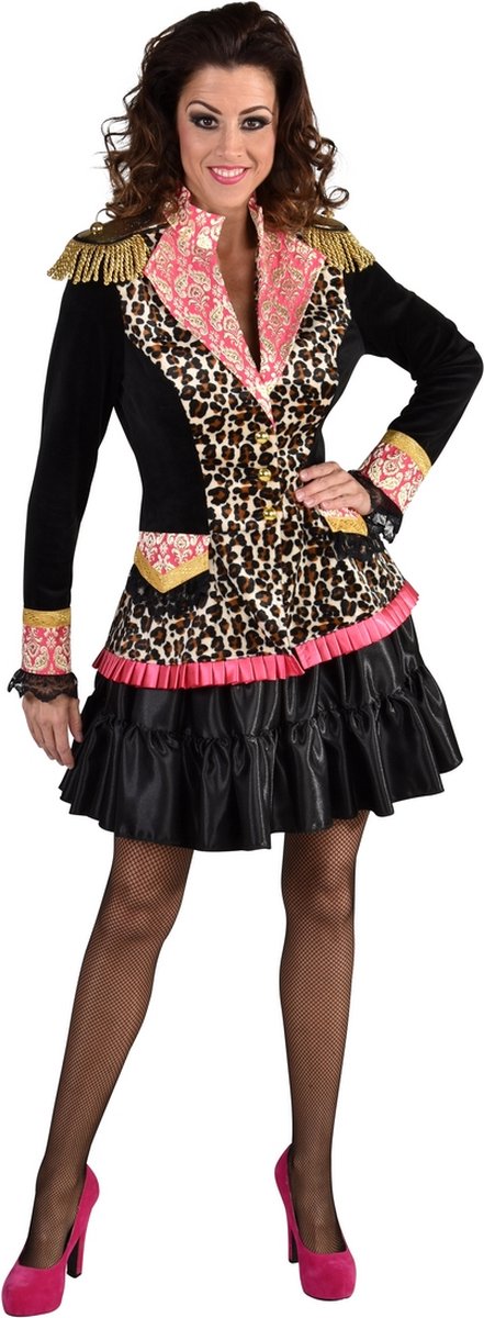 Magic By Freddy's - Feesten & Gelegenheden Kostuum - Wilde Luipaard Jas Met Gouden Epauletten Vrouw - Zwart - XL - Carnavalskleding - Verkleedkleding