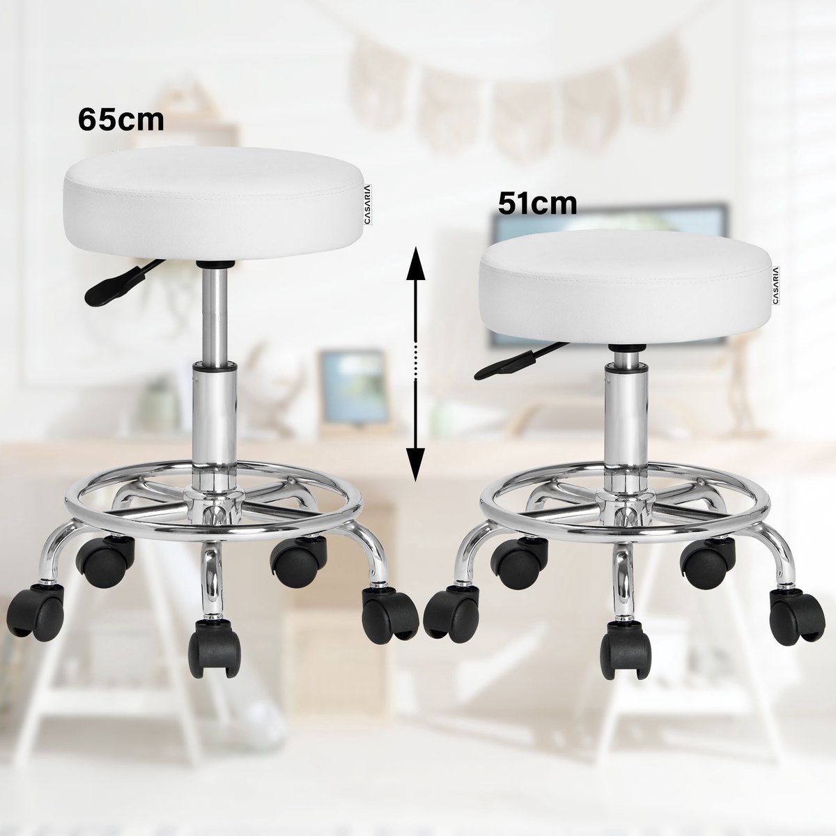 Casaria Rolkruk Set van 2 Verstelbaar met Wielen 46-60cm