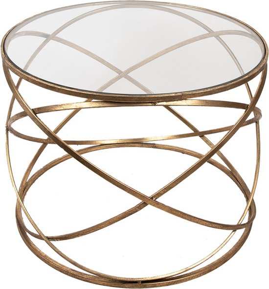 Bijzettafel 65x49 Cm Goudkleurig Ijzer Glas Rond Side Table Tafeltje bijzettafel-65x49-cm-goudkleurig-ijzer-glas-rond-side-table-tafeltje