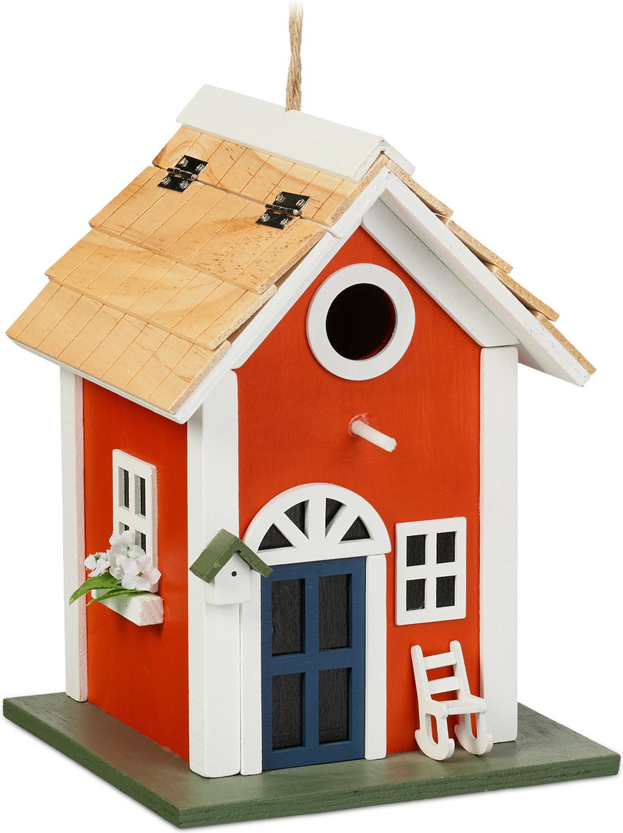 Relaxdays Mini nichoir d'oiseau, à suspendre, pour balcon & jardin, bois, maison  d'oiseaux déco, 18 x 17 x 11 cm, coloré