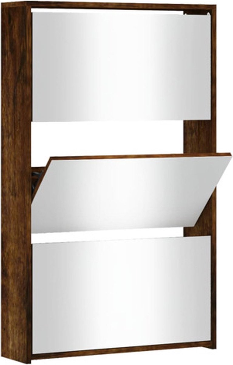 vidaXL Schoenenkast - met - spiegel - 3-laags - 63x17x102,5 - cm - gerookt - eiken gerookt eiken