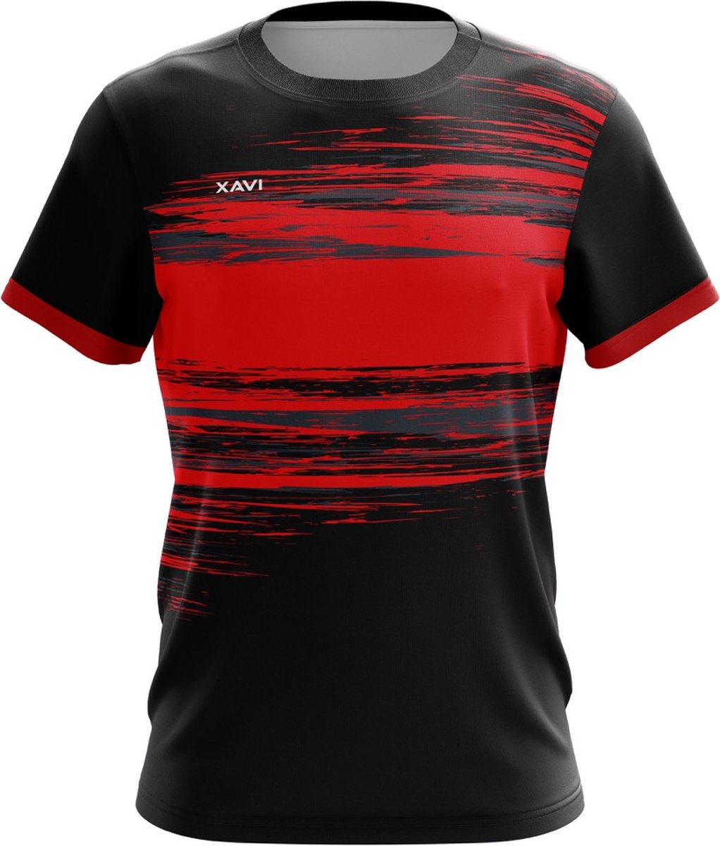 Xavi Performance T-shirt Unisex Badminton zwart-rood maat L