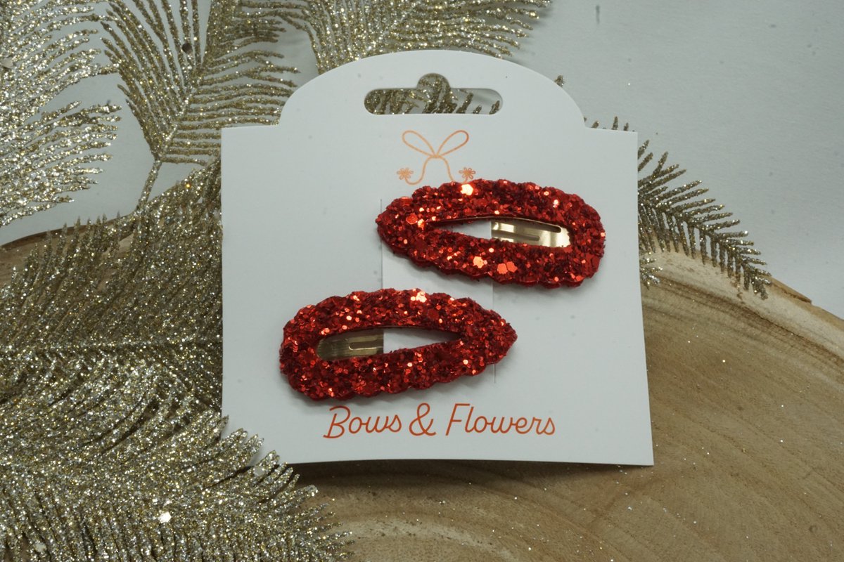 Klik–klak clip glitter – Rood – Kerst - Bows and Flowers
