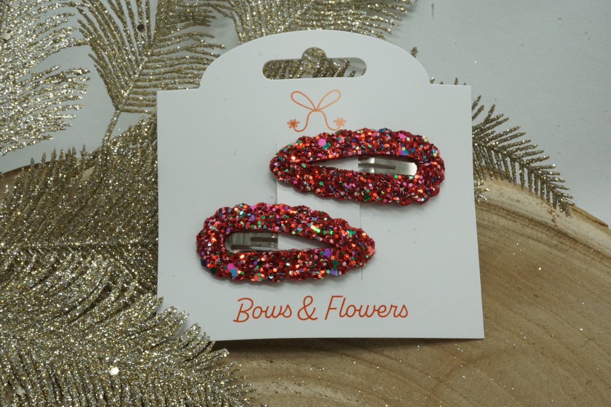klik klak speldjes – Rood – Set van 2 – Kerst - haarclip - Bows and Flowers