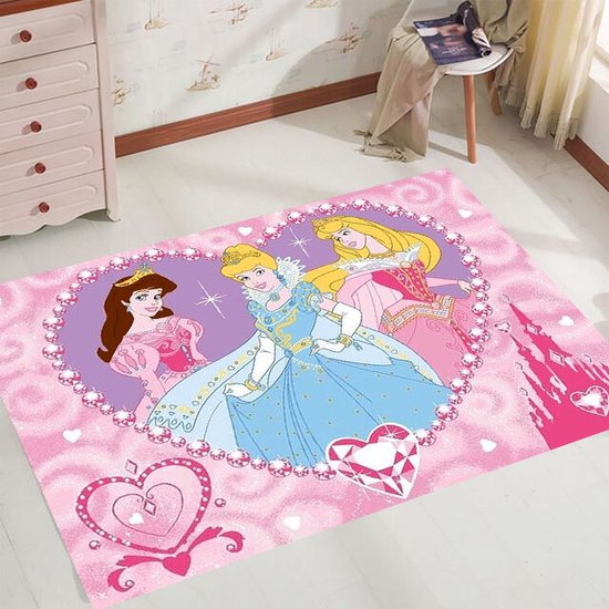 Disney Princess met diamanten Speelkleed - Officieel gelicentieerd - 95x133 cm - Roze - Vloerkleed - Speeltapijt